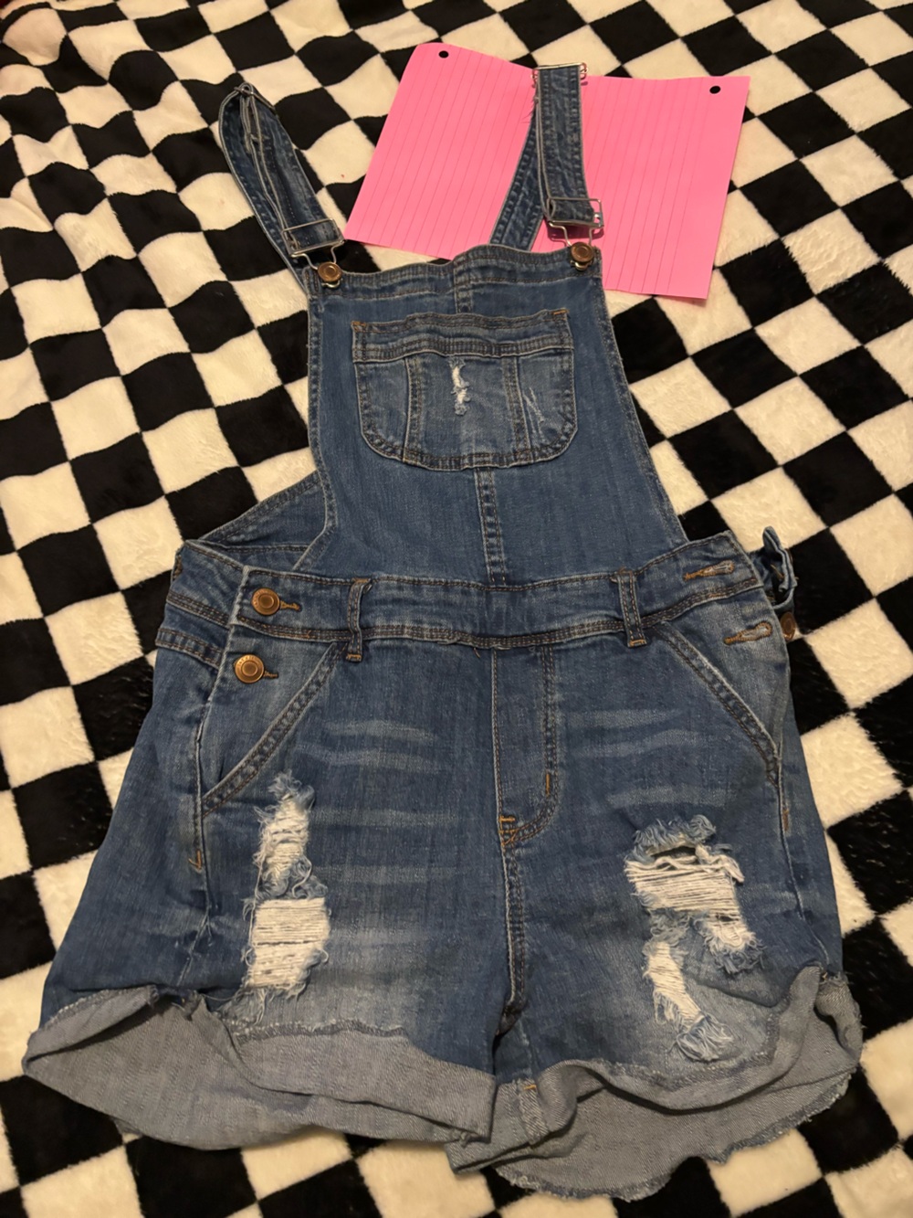 Size small Streetwear Society Women’s Blue Denim Jean distressed short overalls